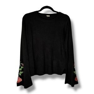 Black Bell Sleeve Flower Embroidered Sweater Size Medium - "Terra"